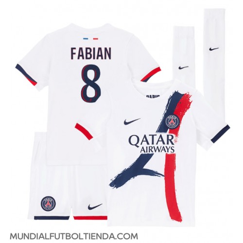 Camiseta Paris Saint-Germain Fabian Ruiz #8 Segunda Equipación Replica 2024-25 para niños mangas cortas (+ Pantalones cortos)